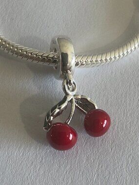 NEW Authentic PANDORA 925 Asymmetrical Red Cherry Fruit Charm 791583C01